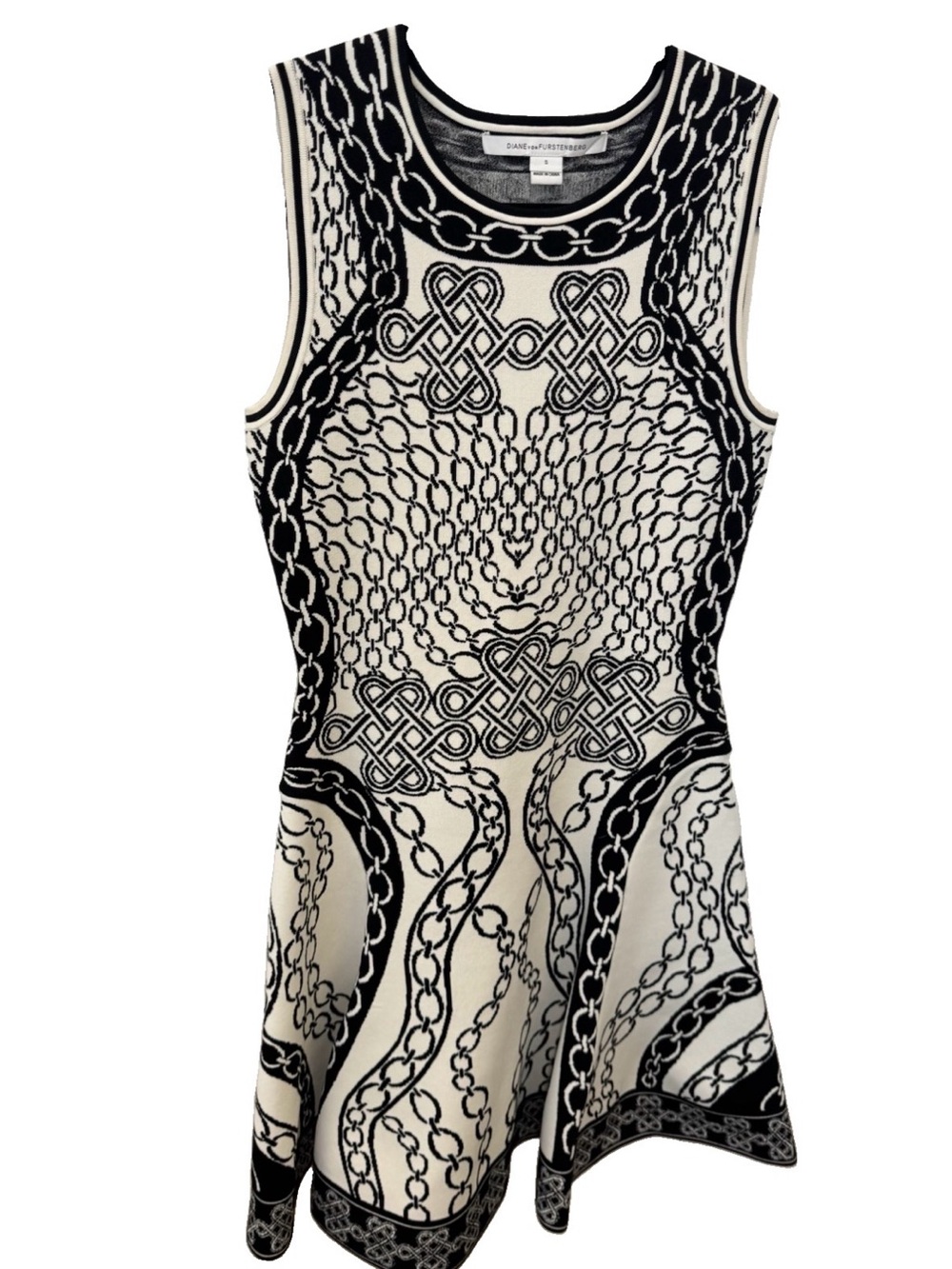 Diane Von Furstenberg Black and White Sleeveless Mini Dress